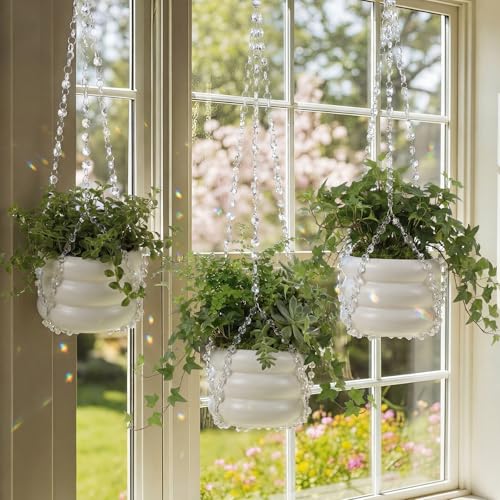 Sliner 3 Pack 24 Inch Crystal Beaded Plant Hanger Macrame Plant Hanger Decorative Hanging Planter Holder for Indoor Outdoor Boho Decor Wedding Home Garden - style: Crystal