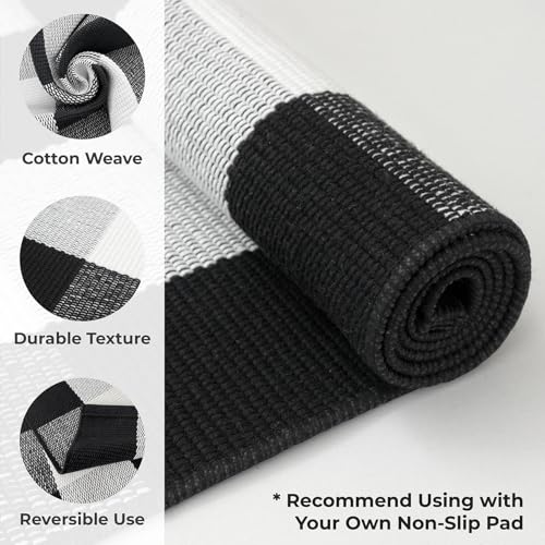 KOZYFLY Buffalo Plaid Area Rugs 27.5x43 Inches Black and White Checkered Rug Washable Front Door Mat Hand Woven Cotton Outdoor Rug Small Rug for Front Porch Kitchen Entryway Patio Bathroom | Washable Front Door Mat, Woven Cotton Outdoor Rug, Indoor Small