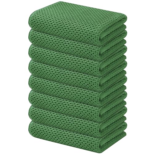 Kitinjoy 100% Cotton Waffle 8-Pack Kitchen Towels, 13" x 28", Grass Green | Super Soft, Ultra-Absorbent, Fast Drying, lightweight, Quick Drying Kitchen Hand Towels - color: Grass Green, size: 13 x 28 - 8 Pack