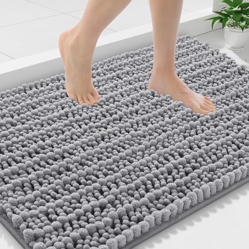 Smiry Bathroom Rugs 36X24, Extra Soft Rubber Backing Chenille Bath Mats | Grey Machine Washable Non Slip Quick Dry Bath Mats for Bathroom Floor, Tub, Shower, Home Decor Accessories - color: Grey, size: 36'' X 24''