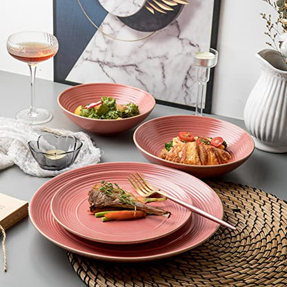 Arora RINGAR Round Stoneware 16pc Dinnerware Set of 4, Dinner Plates, Side Plates, Cereal Bowls, Mugs - Speckle Matte Red (395476) - color: Speckle Matte Red-Bowl/Mug, style: Round-Service for 4(16pcs)