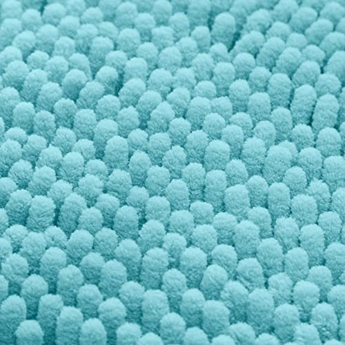 HOMEIDEAS 3 Pieces Bathroom Rugs, Ultra Soft Non Slip Absorbent Chenille Toilet Bath Mat Set (Aqua Blue) - color: Blue-aqua Blue, size: 17"x24"+20"x32"+U Shape 20"x24"