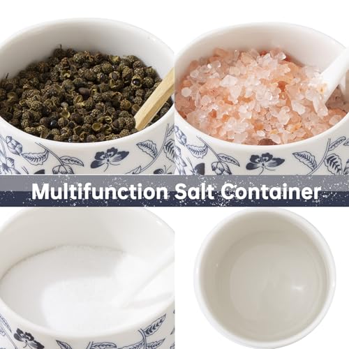 Salt Cellar with Lid and Spoon, 9oz Salt Containers for Countertop | Moisture-Proof Salt Box, Beautiful Salt Holder