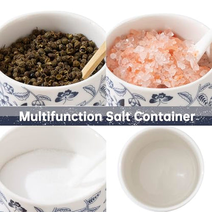 Salt Cellar with Lid and Spoon, 9oz Salt Containers for Countertop | Moisture-Proof Salt Box, Beautiful Salt Holder