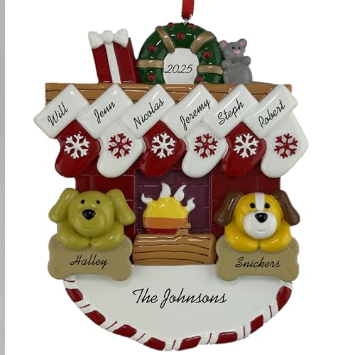 Customized and Personalized Christmas Ornament - Family of 2-6 with Two Pets - Select 2 of The 25 Different Dogs and Cats to Design Your Own Made to Order Gift (Family of 6) - size: Family of 6 with 2 Pets