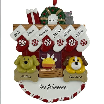 Customized and Personalized Christmas Ornament - Family of 2-6 with Two Pets - Select 2 of The 25 Different Dogs and Cats to Design Your Own Made to Order Gift (Family of 6) - size: Family of 6 with 2 Pets