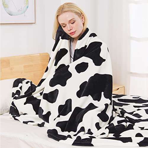 Fleece Cow Print Blanket - Premium Lightweight Anti-Static Bed Cow Throws Soft Cozy Warm Blankets Plush Gift, Bedroom Decor 66" x 90"(Black Cow Twin) - color: Black Cow, size: Twin (90-Inch-by-66-Inch)