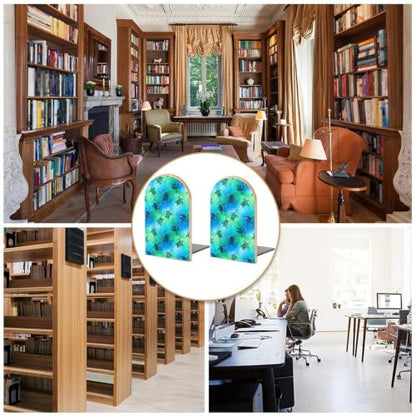 2 Pieces Bookend Heavy Duty Wood Bookends with Metal Base, Ocean Animal Sea | Turtle, Small Book Stoppers for Shelves, Desktop, Room, Library, Sturdy and Non-Slip - color: Style(632)