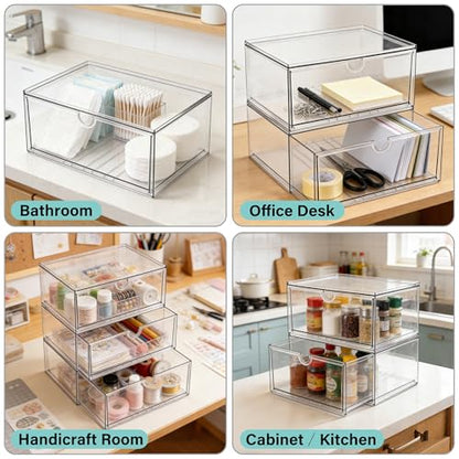 Prsildan Acrylic Makeup Organizer Stackable Clear Storage Drawers for Baby Bottles Desk Organizers for Countertop Vanity Nursery Adjustable Modular System for Cosmetics Jewelry - size: Stackable-1 Drawer