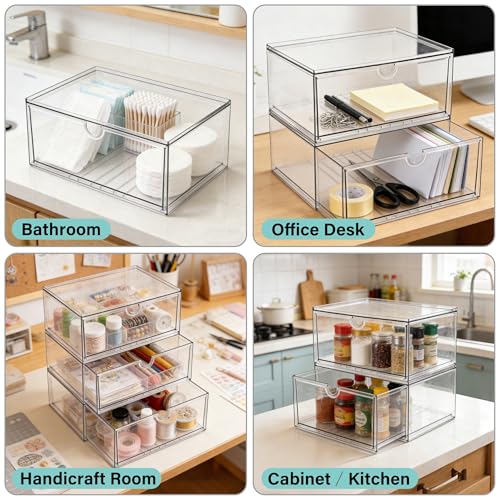 Prsildan Acrylic Makeup Organizer, 2 Pack Stackable Clear Storage Drawers for Baby Bottles Desk Organizers with 2 Drawers for Countertop Vanity Nursery Modular System for Cosmetics Jewelry - size: Stackable-2 Drawers