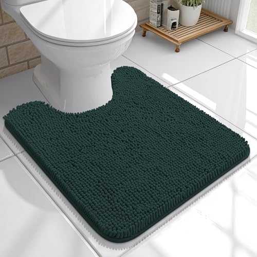OLANLY Toilet Rugs U-Shaped 20x20, Soft Absorbent Chenille Contour Rugs | Blackish Green, Quick-Drying Rubber Backing, Machine Washable Non-Slip Shaggy Bathroom Mat for Toilet, Home Decor Accessories - color: Blackish Green, size: 20" X 20" Contour Rug