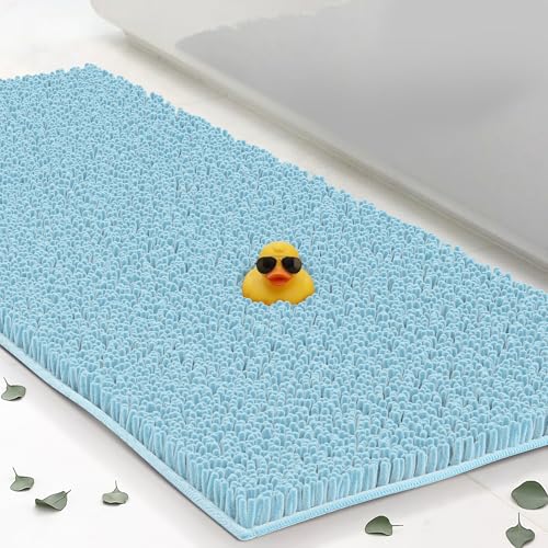 Chenille Bath Mats 61"x31", Plush Absorbent Bath Mats Quick Dry, Soft & Machine Washable, Non Slip Carpet for Bathroom, Thick Bathroom Rugs, Shower Restroom Rug Mat, Alfombras De Baño, Bathrugs Matts - color: Spa Blue, size: 61" x 31" (Rectangular)