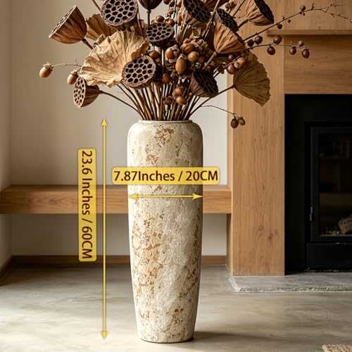Rustic Ceramic Floor Vase, 24 Inch, Large Farmhouse Decor | Living Room, Entryway, Fireplace, Pampas Grass, Dried Branches - size: 23.6 Inch