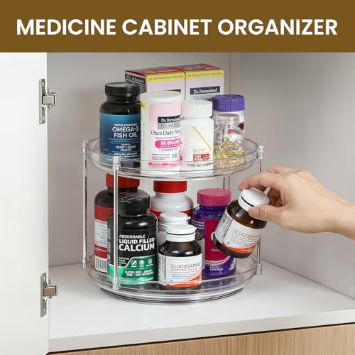 2 SET 2 Tier Non-Skid Acrylic Lazy Susan Organizer - Rotating Spice Rack - Turntable Spinning Organization for Kitchen, Pantry, Countertop, Closet, Bathroom, Vanity, Medicine Cabinet Organizing,9.25'' - size: 9.25in-2 Set