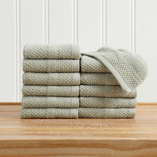 Great Bay Home 100% Cotton 12 Pack Washcloth Set - Absorbent, Quick-Drying, Textured Weave Bath Towels for Bathroom - Zero-Twist Fibers (Eucalyptus) - color: Eucalyptus, size: Washcloth (Pack of 12)