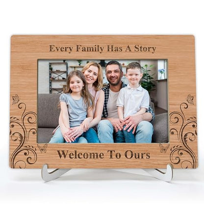 YSTEP Every Family Has a Story Welcome To Ours Picture Frame, Family Photo Frame, Fathers Day, Mothers Day Gifts, Wood 4x6 Picture Frame for Desk Display-B16 - style: Style 3