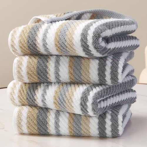 VOOVA & MOVAS Hand Towels 4 Pack, 100% Cotton, 16x27 in, Tan Gray Beige | Excellent for Hand Drying and Gifting, Quick Dry, Absorbent, Lightweight, Soft, Luxury Gift Set - color: Beige + Gray Striped, size: 4 PC Hand Towels (16"x27")