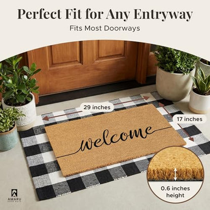 Coir Welcome Mat, Non-Slip, Welcome Classic 8, 17x29 in | 100% Natural Coir, Anti-Shedding, Durable PVC Backing, Traps Dirt and Mud, Indoor and Outdoor Entryway, Easy to Clean - color: Welcome Classic 8