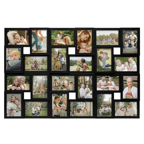 J.M.Deco Collage Picture Frames for Wall 24 Slots, Large Photo Frame Gallery Puzzle Collage Wall Hanging for 4x6 Photo, Reunion Friends Family Memory - Black - color: Black, size: 24 Opening