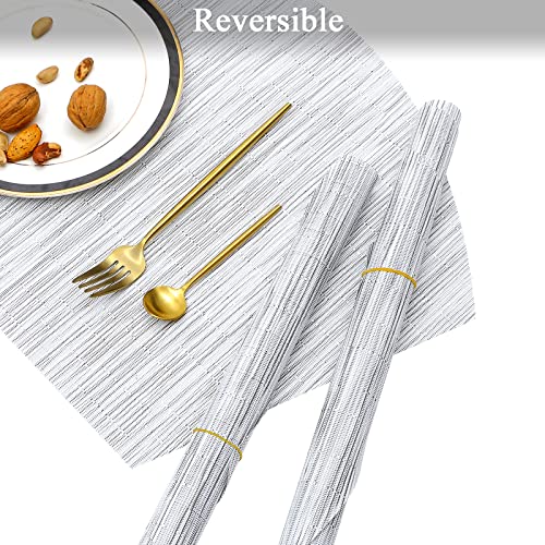 SHACOS Large Size Wedge Placemats with Centerpiece Round Mat Set of 5 Round Table Place Mats Washable Dining Table Placemats Reversible, Gray White - color: Gray White