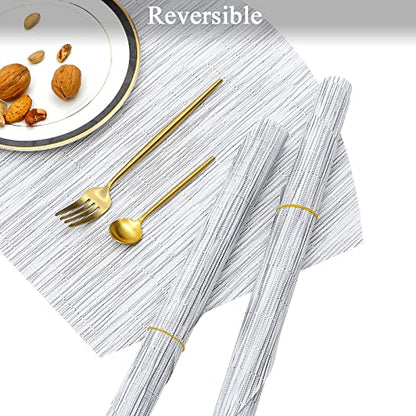 SHACOS Large Size Wedge Placemats with Centerpiece Round Mat Set of 5 Round Table Place Mats Washable Dining Table Placemats Reversible, Gray White - color: Gray White