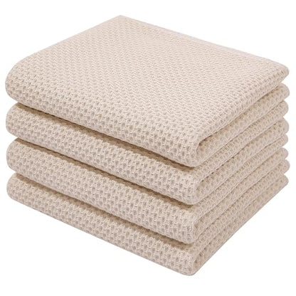 Homaxy 100% Cotton Waffle Weave Kitchen Dish Towels 4-Pack, Beige | 13 x 28 Inches, Ultra Soft Absorbent Dish Towels, Quick Drying Cleaning Towels - color: Beige, size: 13 X 28 - 4 Pack