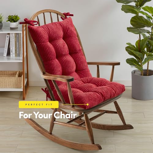 Rocking Chair Cushion Premium Tufted Pads Non Skid Slip Backed Crushed Velvet Cover Set of Upper and Lower with Ties, 21 in x 17 in | 17 in x 17 in, Velvet Red - color: Velvet Red, style: 21" X 17"/17" X 17" (Pack of 1)