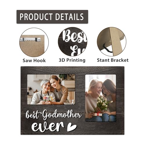 Godmother Gifts, Godmother Gift from Grandkids for Mothers Day, 3D Photo Frame Hold 4x6 Inches Two Photos - Picture Frame Present Grandparents Day, Birthday - color: godmother