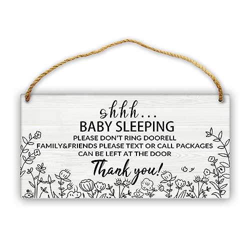 Baby Sleeping Door Hanger 12 x 6 Inches - Please Do Not Knock or Ring Doorbell - Wood Plaque for Home, Nursery, Porch, Yard - color: Baby Sleeping