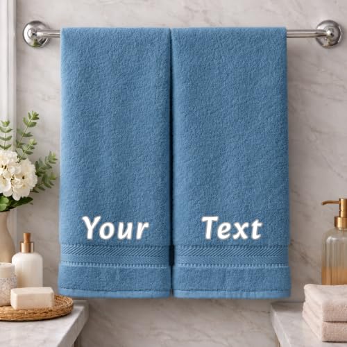 Personalized Towel Set, Custom Bath Towels with Name, Turkish Cotton Blue | 2 Pcs Bath Towel Set, 100% Cotton, Embroidered, Monogrammed, Customized Gift For Adults, Wedding, Bridal Shower, Housewarming - color: Mid Blue, size: Bath Towels - 2 Piece