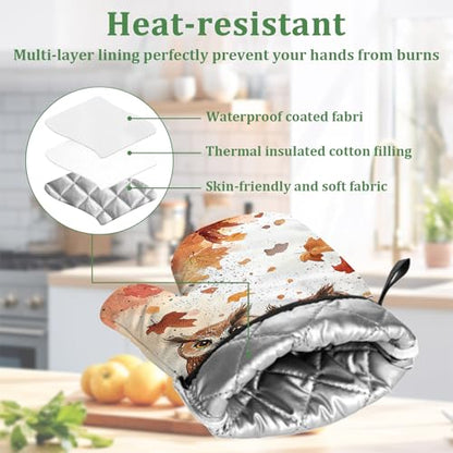 Autumn Maple Owls Oven Mitts and Pot Holders Sets 4 Pcs Silicone Kitchen Gloves Heat Resistant Fall Potholders for Baking Grilling BBQ - color: Fall Owl