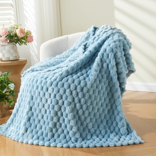 NEWCOSPLAY Fleece Clouds Cozy Twin Blanket for Couch, Blue, 60"x80" | Premium Silky Flannel Blanket, Soft Lightweight Fluffy Throw Blanket for Bed Sofa Decor, Gift for All Season Use - color: Blue, size: Twin(60"x80")