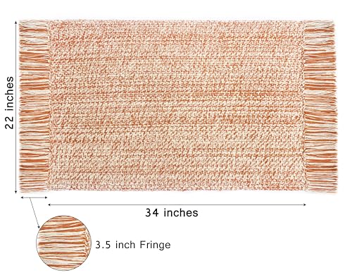 COTTON CRAFT Woven Area Rug - Entryway Mat with Fringe - Terracotta Natural | 22x34 inch Reversible Boho Farmhouse Rustic Cotton Throw Rug Carpet - Washable Accent Mat for Bedroom Living Room Bathroom - color: Terracotta - 1 Pack, size: 1'10" x 2'10" (Rec