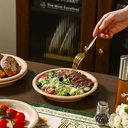 GZG 8 Inch Ceramic Dinner Salad Plates, Warm Sand, Set of 4 | Rustic Matte Glaze Stoneware, Microwave & Dishwasher Safe, For Salad, Dessert, Appetizer, Everyday Use - color: Warm Sand, size: 4 pcs Salad Plate Set
