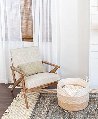 OrganiHaus Round Toy Basket & Blanket Basket, Cotton Rope 20x13" | 3-Toned Honey - Round Cotton Rope Basket, 20x13" - color: 3-toned Honey, size: Wide