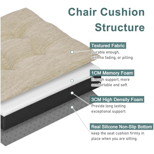 baibu 14 Inch Memory Foam Square Seat Cushion Set of 2, Dual-Layer Design Bar Stool Square Seat Cushion with Ties- 2 Pads Only, Beige (14" (35CM)) - color: Beige, size: 14x14x1.5 Inch (Pack of 2)
