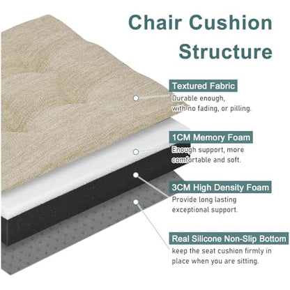 baibu 14 Inch Memory Foam Square Seat Cushion Set of 2, Dual-Layer Design Bar Stool Square Seat Cushion with Ties- 2 Pads Only, Beige (14" (35CM)) - color: Beige, size: 14x14x1.5 Inch (Pack of 2)