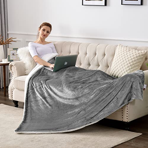 Sherpa Fleece Throw Blanket, Grey, 50x60 inches | Double-Sided Super Soft Luxurious Plush Blanket Throw Size - color: Gray, size: 50"×60"
