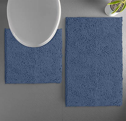 LuxUrux Bathroom Rugs Sets 2 Piece: Quick Dry, Soft Plush Anti-Slip, Super Absorbent. Includes Rectangular (31x20 inches) & U-Shaped Toilet Mat (20x20 inches) | Medium Blue - color: Medium Blue, size: 2 Piece Set