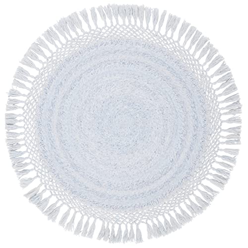 SAFAVIEH Sahara Collection Area Rug - 4' Round, Blue, Handmade Boho Tassel, Ideal for High Traffic Areas in Living Room, Bedroom (SAH490M) - color: Blue, size: 4' (Round)