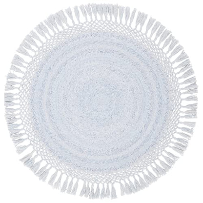 SAFAVIEH Sahara Collection Area Rug - 4' Round, Blue, Handmade Boho Tassel, Ideal for High Traffic Areas in Living Room, Bedroom (SAH490M) - color: Blue, size: 4' (Round)