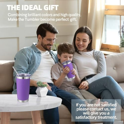Volhoply 20oz Stainless Steel Tumbler with Lid and Straw Bulk 4 Pack,Double Wall Insulated Travel Iced Coffee Mug Fits Cup Holder,Powder Coated Cups for Hot/Cold Drinks,Gifts for Women（Purple,4 Set） - color: Purple