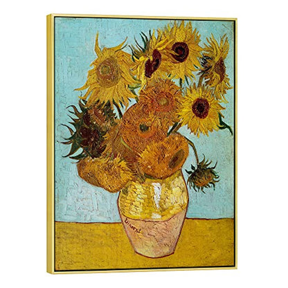 Wieco Art Gold Framed Wall Art, Van Gogh Sunflower Reproduction Canvas Print, 24x32in Art Print, Ready to Hang Artwork for Living Room Bedroom Office - size: 32"L x 24"W
