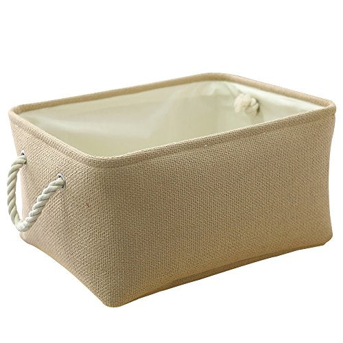 Decorative Basket Rectangular Small Storage Basket Fabric Storage Bin Organizer Basket with Handles for Clothes Storage (Beige, 11.8L×7.9W×5.2H inch) - color: Beige, size: Small -11.8Lx7.9Wx5.2H