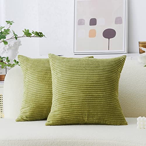 Home Brilliant Summer Pillow Covers Corduroy 16x16 Throw Pillows for Couch Striped Velvet Cushion Covers for Bed Decor, Set of 2, 16 x 16 Inch, Grass Green - color: Grass Green, size: 16" x 16" (Pack of 2)