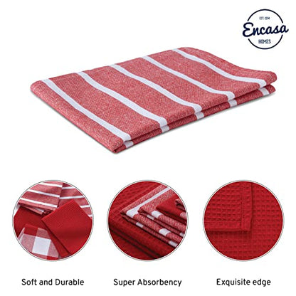 Encasa XO Kitchen Dish Towels, Waffle Weave 28"x18" Red | Heavyweight 100% Cotton | Super Absorbent & Quick Drying | Pre-Shrunk Dishcloths | Set of 5 - color: Red, size: 28x18 in (Set of 5)