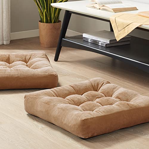 Floor Pillows Set of 2, Large Meditation Cushion for Adults, 22 Inch Square | Floor Cushion For Reading Nook, Office & Tatami, Breathable Corduroy Cover, Supportive Shredded Memory Foam, Coffe Yoga Seat - color: Square | Coffe | 2 Pack, size: 2 Pack