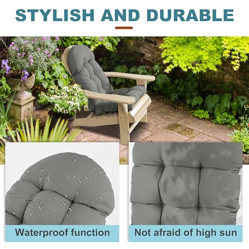Adirondack Chair Cushion, Rocking Chair Cushion 44x19.4x4 inch, High Back Patio Cushions of Upper and Lower with Ties, Sunscreen and Fade-Resistant (Gray, 2) - color: Gray