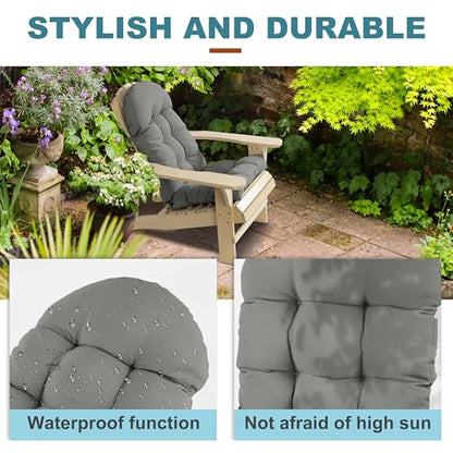 Adirondack Chair Cushion, Rocking Chair Cushion 44x19.4x4 inch, High Back Patio Cushions of Upper and Lower with Ties, Sunscreen and Fade-Resistant (Gray, 2) - color: Gray