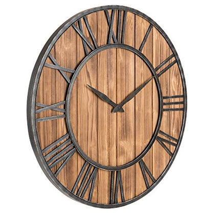 Oldtown Farmhouse Metal & Solid Wood Noiseless Wall Clock (Wood, 36-inch) - color: Wood, size: 36-inch